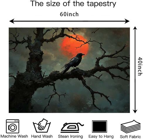 LATETOMT 60x44in Raven Wall Tapestry Dark Tree Bird Art Tapestry Mystical Night Scene Hanging Ideal for Gothic Bedroom Halloween Living Room Decor LTMTAYW002 in Saudi Arabia