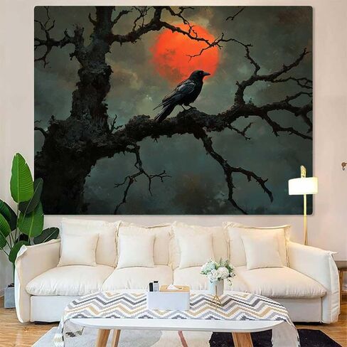 LATETOMT 60x44in Raven Wall Tapestry Dark Tree Bird Art Tapestry Mystical Night Scene Hanging Ideal for Gothic Bedroom Halloween Living Room Decor LTMTAYW002 in Saudi Arabia