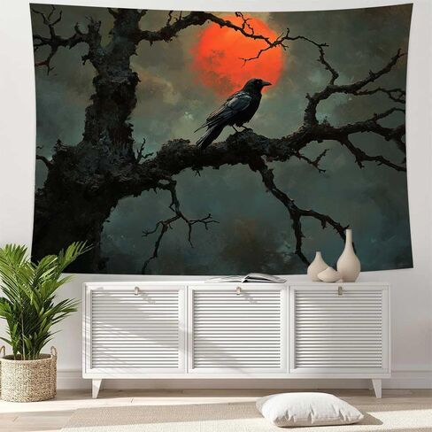 LATETOMT 60x44in Raven Wall Tapestry Dark Tree Bird Art Tapestry Mystical Night Scene Hanging Ideal for Gothic Bedroom Halloween Living Room Decor LTMTAYW002 in Saudi Arabia