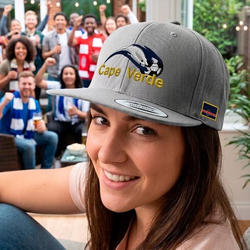 Snapback Hat for Men Flat Brim Hats Cape Verde Soccer Ball Flag Embroidered Flat Bill Cap Acrylic in Kuwait