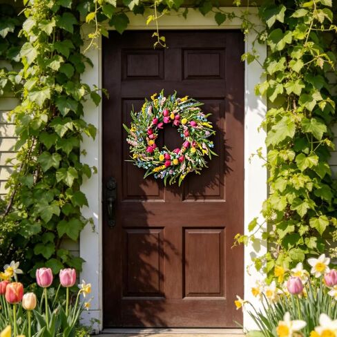 Spring Tulip Wreath for Front Door, 22 Inch Tulip Lavender Floral Wreath, Artificial Spring Summer Wreath for Indoor Outdoor Door Wall Window Decor, Seasonal Home Decor in Saudi Arabia