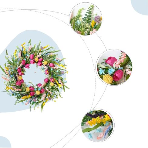 Spring Tulip Wreath for Front Door, 22 Inch Tulip Lavender Floral Wreath, Artificial Spring Summer Wreath for Indoor Outdoor Door Wall Window Decor, Seasonal Home Decor in Saudi Arabia