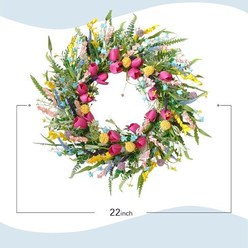 Spring Tulip Wreath for Front Door, 22 Inch Tulip Lavender Floral Wreath, Artificial Spring Summer Wreath for Indoor Outdoor Door Wall Window Decor, Seasonal Home Decor in Saudi Arabia