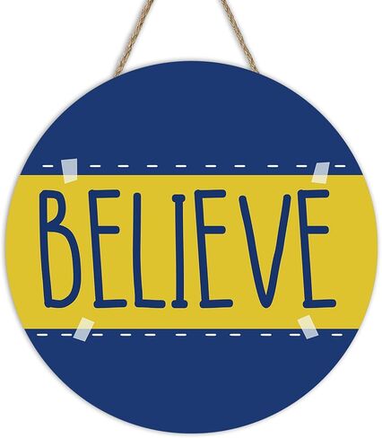 Motivational Believe Front Door Sign, Blue Yellow TV Show Wood Plaque Hanger Office Man Cave Bedroom Home Decor, Wooden Wreath Wall Hanging Decoration Gifts for Soccer Football Coach Lover in Kuwait