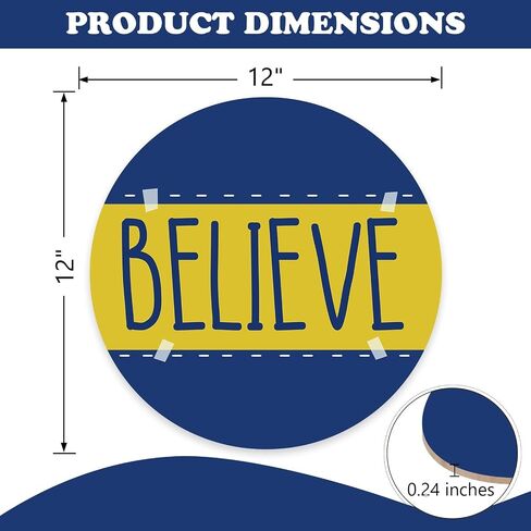 Motivational Believe Front Door Sign, Blue Yellow TV Show Wood Plaque Hanger Office Man Cave Bedroom Home Decor, Wooden Wreath Wall Hanging Decoration Gifts for Soccer Football Coach Lover in Kuwait