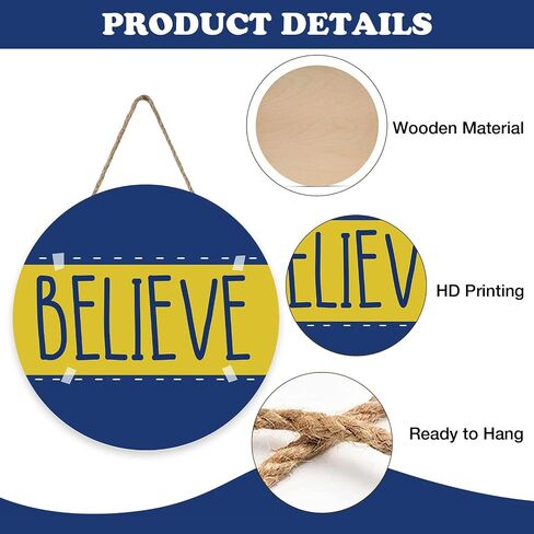 Motivational Believe Front Door Sign, Blue Yellow TV Show Wood Plaque Hanger Office Man Cave Bedroom Home Decor, Wooden Wreath Wall Hanging Decoration Gifts for Soccer Football Coach Lover in Kuwait
