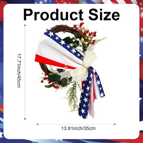 Patriotic Wreath 4th of July Independence Day American Flag with Burlap Bow Decor, Memorial Day Forth of July Wreaths for Front Door Wall Home Decor in Saudi Arabia
