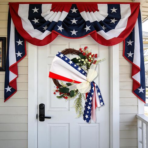 Patriotic Wreath 4th of July Independence Day American Flag with Burlap Bow Decor, Memorial Day Forth of July Wreaths for Front Door Wall Home Decor in Saudi Arabia