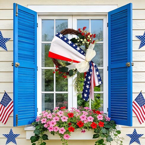 Patriotic Wreath 4th of July Independence Day American Flag with Burlap Bow Decor, Memorial Day Forth of July Wreaths for Front Door Wall Home Decor in Saudi Arabia