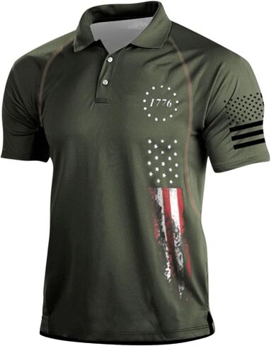 Men's Polo Shirt Short Sleeve American Flag Patriotic Tactical T-Shirt Independence Day Tops Golf Work Tees Shirts in Kuwait