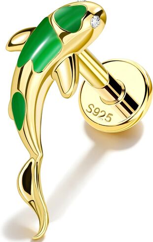 yehoseen Lucky Koi قرط مسمار لطيف بظهر مسطح للغضروف الشفاه منتصف اللولب الزنمة محارة لا يسبب الحساسية 925 الفضة الاسترليني 5A درجة الزركون تطول الخيوط الداخلية 16G 6mm غرامة ثقب المجوهرات in Kuwait