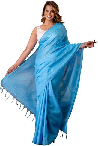 Kota Silk Bhagalpur Handwoven Saree with Subtle Sheen and Tassel Border – Lightweight Traditional Ethnic Drape for Women (US, Alpha, One Size, Regular, Regular, Turquoise Blue) in Saudi Arabia