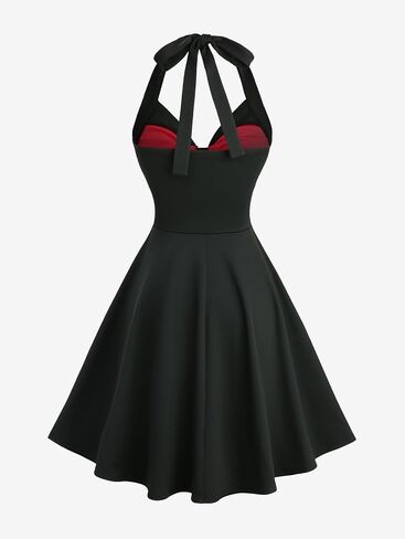DRESSFO Gothic Halloween Costume Witchy Vampire Grommets Lace-up Bowknot Panel Skulls Retro Dress in Saudi Arabia