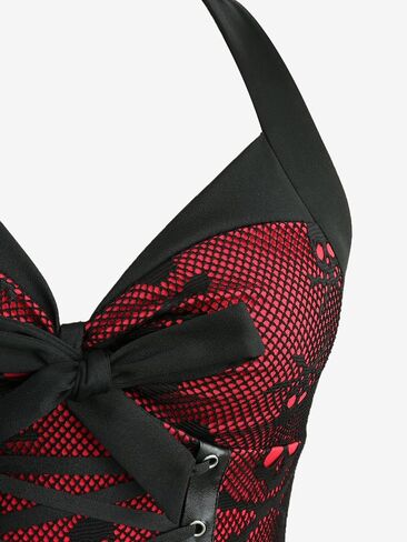DRESSFO Gothic Halloween Costume Witchy Vampire Grommets Lace-up Bowknot Panel Skulls Retro Dress in Saudi Arabia