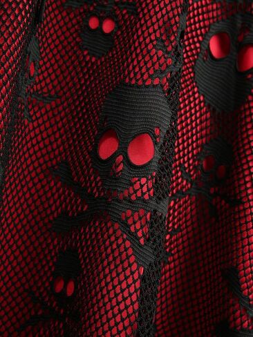 DRESSFO Gothic Halloween Costume Witchy Vampire Grommets Lace-up Bowknot Panel Skulls Retro Dress in Saudi Arabia