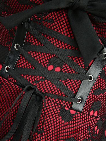DRESSFO Gothic Halloween Costume Witchy Vampire Grommets Lace-up Bowknot Panel Skulls Retro Dress in Saudi Arabia
