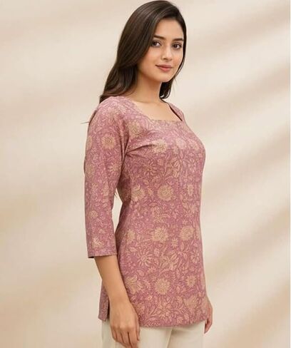 Indian Women's Cotton Tunics Tops Hand Block Print Short Kurti Kurta For Office and Casual Wear in Kuwait