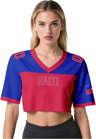 Custom Soccer Jersey Women V Neck Crop Tops Y2K Short Sleeve Tees Custom Soccer Game Day Kids Name Number Fans Gift in Saudi Arabia