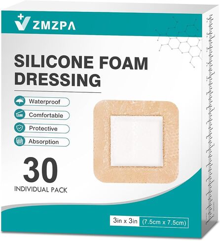 Silicone Foam Dressing 3x3 Gentle Border, Waterproof Silicone Bandages for Wounds Care, Bed Sore Patches, Super Absorbent Wound Dressing, Self Adhesive Pressure Sore Pads (30) in Saudi Arabia