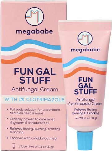 Megababe Fun Gal Stuff | Antifungal Cream with 1% Clotrimazole | Full Body Solution for Underboob, Skinfolds, Feet & More | Relieves Itching, Burning, Cracking & Scaling | 1.1 oz in Kuwait
