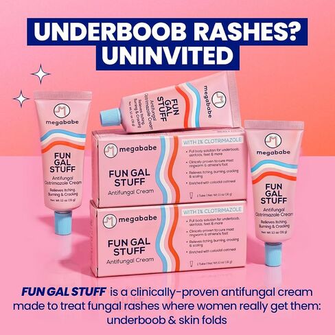 Megababe Fun Gal Stuff | Antifungal Cream with 1% Clotrimazole | Full Body Solution for Underboob, Skinfolds, Feet & More | Relieves Itching, Burning, Cracking & Scaling | 1.1 oz in Kuwait