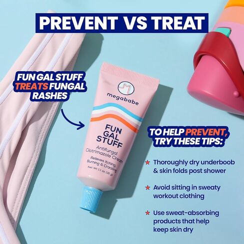 Megababe Fun Gal Stuff | Antifungal Cream with 1% Clotrimazole | Full Body Solution for Underboob, Skinfolds, Feet & More | Relieves Itching, Burning, Cracking & Scaling | 1.1 oz in Kuwait
