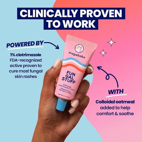 Megababe Fun Gal Stuff | Antifungal Cream with 1% Clotrimazole | Full Body Solution for Underboob, Skinfolds, Feet & More | Relieves Itching, Burning, Cracking & Scaling | 1.1 oz in Kuwait