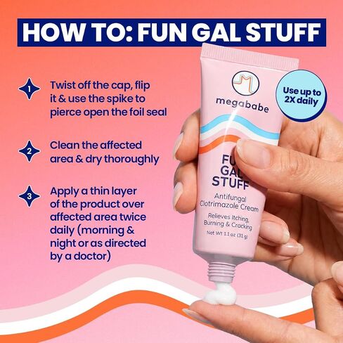 Megababe Fun Gal Stuff | Antifungal Cream with 1% Clotrimazole | Full Body Solution for Underboob, Skinfolds, Feet & More | Relieves Itching, Burning, Cracking & Scaling | 1.1 oz in Kuwait