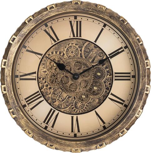 Moving Gears Wall Clock, 15 Inch Modern Gear Rotating Wall Clock Old Style Rustic Unique Vintage Industrial Clock for Living Room Decor Home Farmhouse (Vintage Copper) in Saudi Arabia