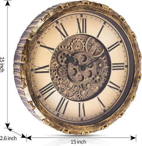 Moving Gears Wall Clock, 15 Inch Modern Gear Rotating Wall Clock Old Style Rustic Unique Vintage Industrial Clock for Living Room Decor Home Farmhouse (Vintage Copper) in Saudi Arabia