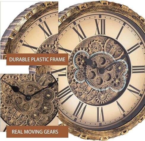 Moving Gears Wall Clock, 15 Inch Modern Gear Rotating Wall Clock Old Style Rustic Unique Vintage Industrial Clock for Living Room Decor Home Farmhouse (Vintage Copper) in Saudi Arabia