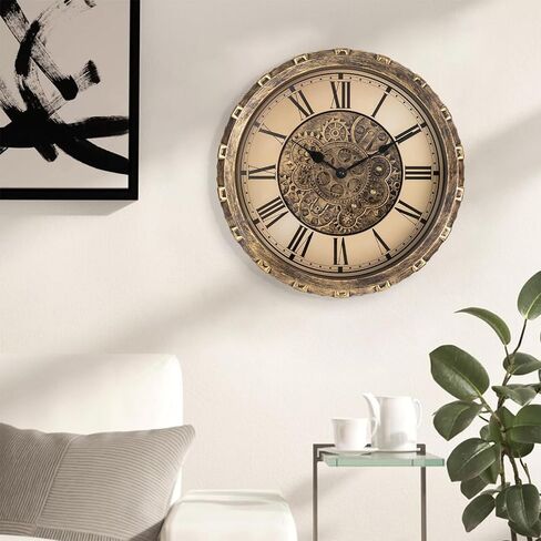 Moving Gears Wall Clock, 15 Inch Modern Gear Rotating Wall Clock Old Style Rustic Unique Vintage Industrial Clock for Living Room Decor Home Farmhouse (Vintage Copper) in Saudi Arabia