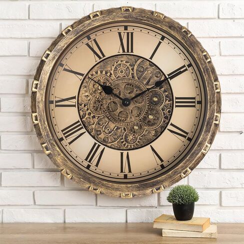 Moving Gears Wall Clock, 15 Inch Modern Gear Rotating Wall Clock Old Style Rustic Unique Vintage Industrial Clock for Living Room Decor Home Farmhouse (Vintage Copper) in Saudi Arabia