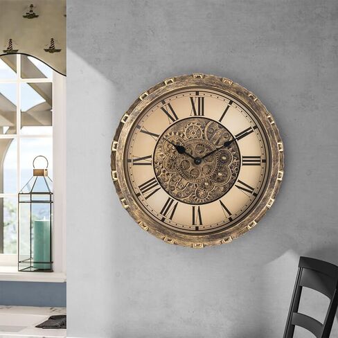 Moving Gears Wall Clock, 15 Inch Modern Gear Rotating Wall Clock Old Style Rustic Unique Vintage Industrial Clock for Living Room Decor Home Farmhouse (Vintage Copper) in Saudi Arabia