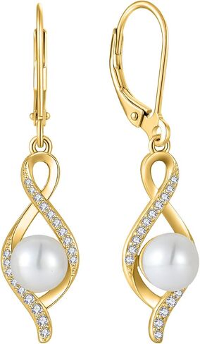 Freshwater Pearl Drop Earrings for Women 925 Sterling Silver Infinity Twisted Dangle Earrings Pearl Jewelry for Her in Kuwait