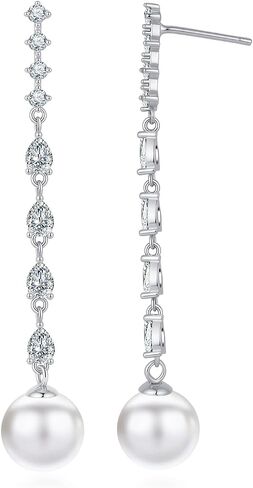 925 Sterling Silver Pearl Dangle Drop Earrings for Women, Handpicked AAA+ Quality 10mm White Pearl Hypoallergenic Earrings, Classic Jewelry Gift for Women in Saudi Arabia