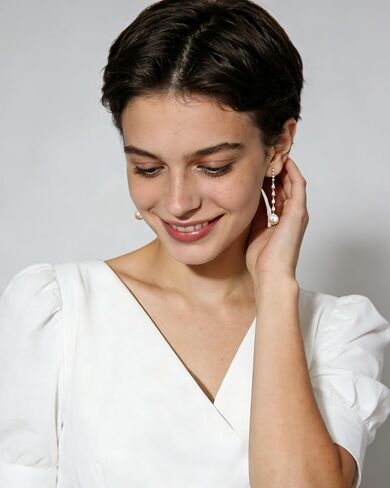 925 Sterling Silver Pearl Dangle Drop Earrings for Women, Handpicked AAA+ Quality 10mm White Pearl Hypoallergenic Earrings, Classic Jewelry Gift for Women in Saudi Arabia