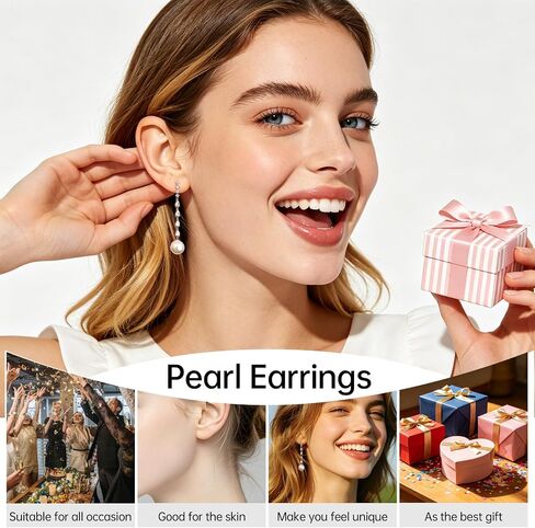 925 Sterling Silver Pearl Dangle Drop Earrings for Women, Handpicked AAA+ Quality 10mm White Pearl Hypoallergenic Earrings, Classic Jewelry Gift for Women in Saudi Arabia