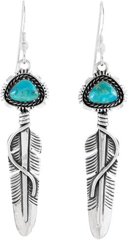 Feather Turquoise Earrings 925 Sterling Silver & Genuine Gemstone in Kuwait