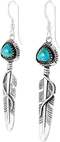 Feather Turquoise Earrings 925 Sterling Silver & Genuine Gemstone in Kuwait