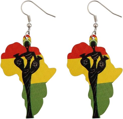 ROSTIVO African Map Acrylic Dangle Earrings for Women, Rasta Colors Ethnic Statement Jewelry, Cultural Heritage Gift for Black History Month Juneteenth Kwanzaa in Kuwait