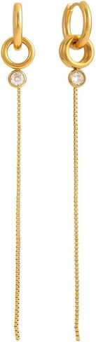 18K Gold Plated Stainless Steel Long Chain Tassel Drop Earrings with CZ Stone, Waterproof Hypoallergenic in Kuwait