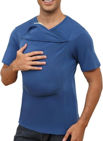ThusFar Mens Baby Carrier Shirt Dad Shirt Short Sleeve Baby Wearing T-Shirt V Neck Pocket Tee Shirts Black M in Kuwait