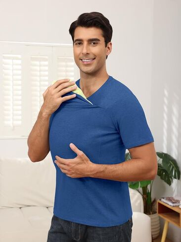 ThusFar Mens Baby Carrier Shirt Dad Shirt Short Sleeve Baby Wearing T-Shirt V Neck Pocket Tee Shirts Black M in Kuwait