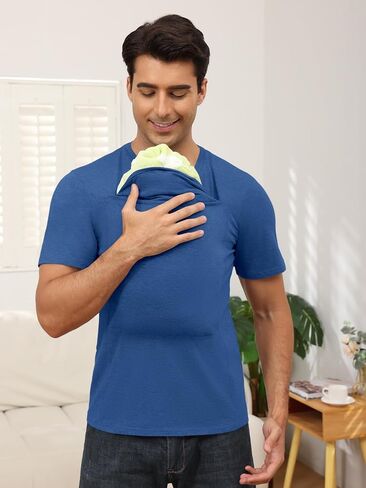ThusFar Mens Baby Carrier Shirt Dad Shirt Short Sleeve Baby Wearing T-Shirt V Neck Pocket Tee Shirts Black M in Kuwait