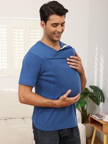ThusFar Mens Baby Carrier Shirt Dad Shirt Short Sleeve Baby Wearing T-Shirt V Neck Pocket Tee Shirts Black M in Kuwait