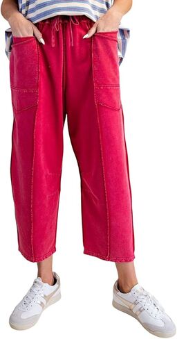 Easel Eryn Mineral Washed Terry Knit Barrel Leg Pants in Saudi Arabia