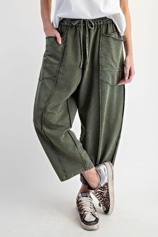 Easel Eryn Mineral Washed Terry Knit Barrel Leg Pants in Saudi Arabia