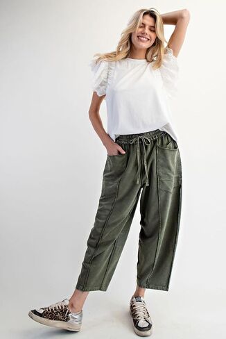 Easel Eryn Mineral Washed Terry Knit Barrel Leg Pants in Saudi Arabia