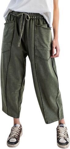 Easel Eryn Mineral Washed Terry Knit Barrel Leg Pants in Saudi Arabia